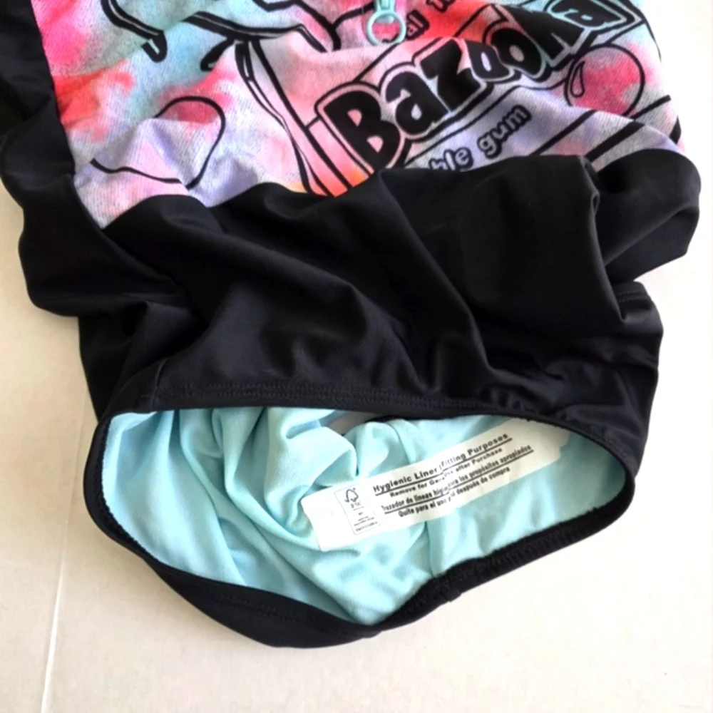 Justice Bazooka Logo Girls One-Piece Zip Front Junior Swimsuit. NEW